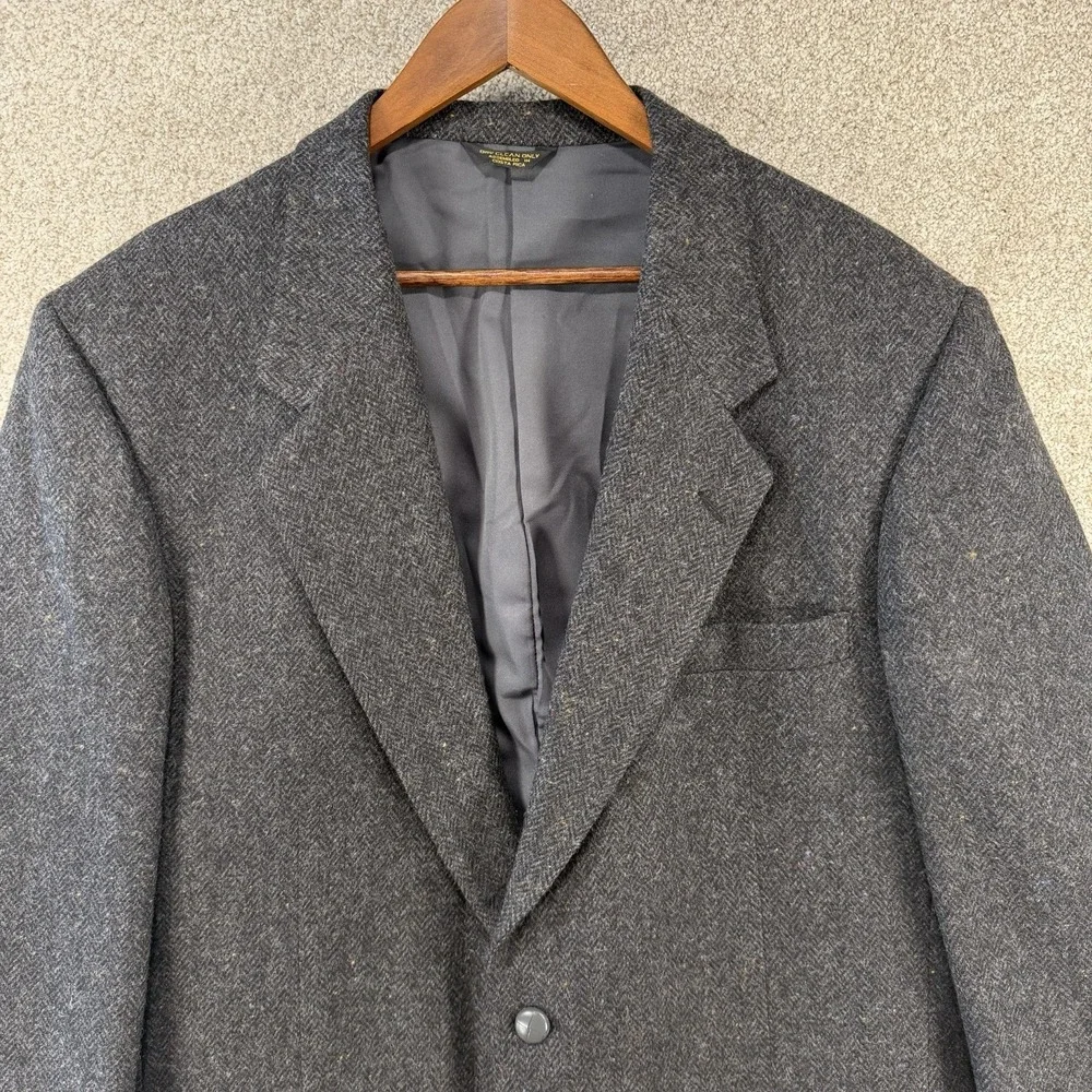 Farah VTG Sports Coat Wool Blazer 44L Herringbone Grey Academia Business Casual
